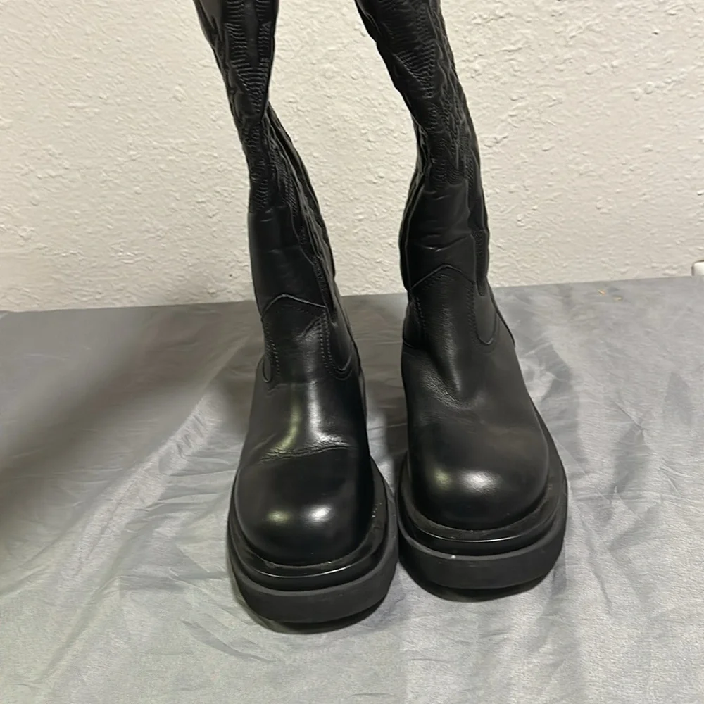 Jeffrey Campbell Black Over-the-Knee Embossed Leather Boots